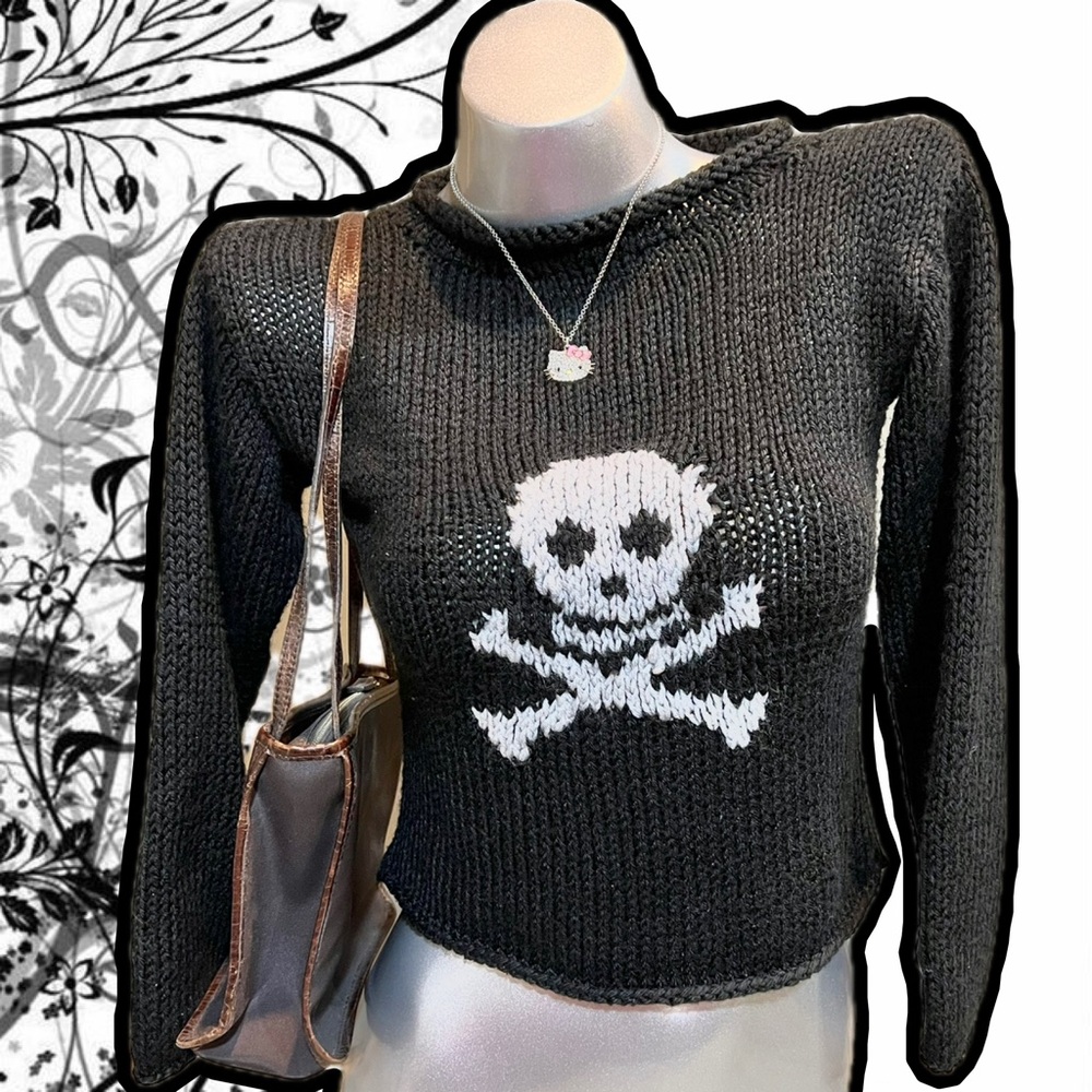 Handmade Knitted Black Skull Sweater